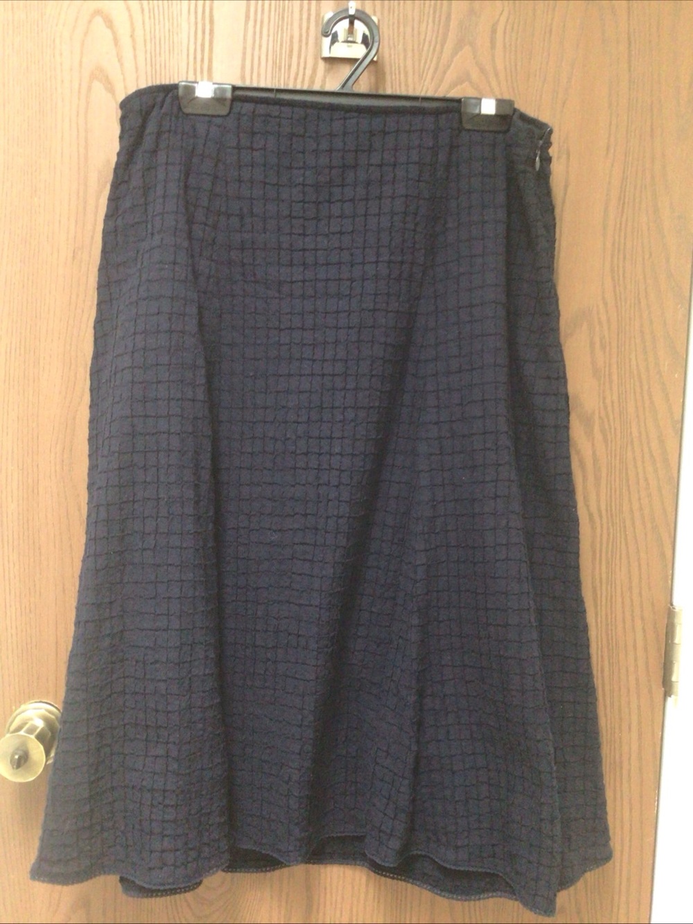 Eileen Fisher black skirt swing waffle cotton lined, lightweight, sz L